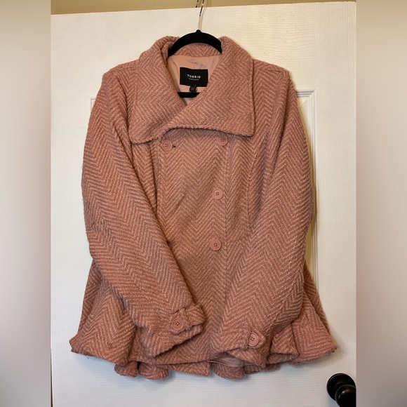 torrid Jackets & Blazers - Torrid Fit And Flare Double Breasted Peplum Waist Blush Pink Pea Coat Size 2